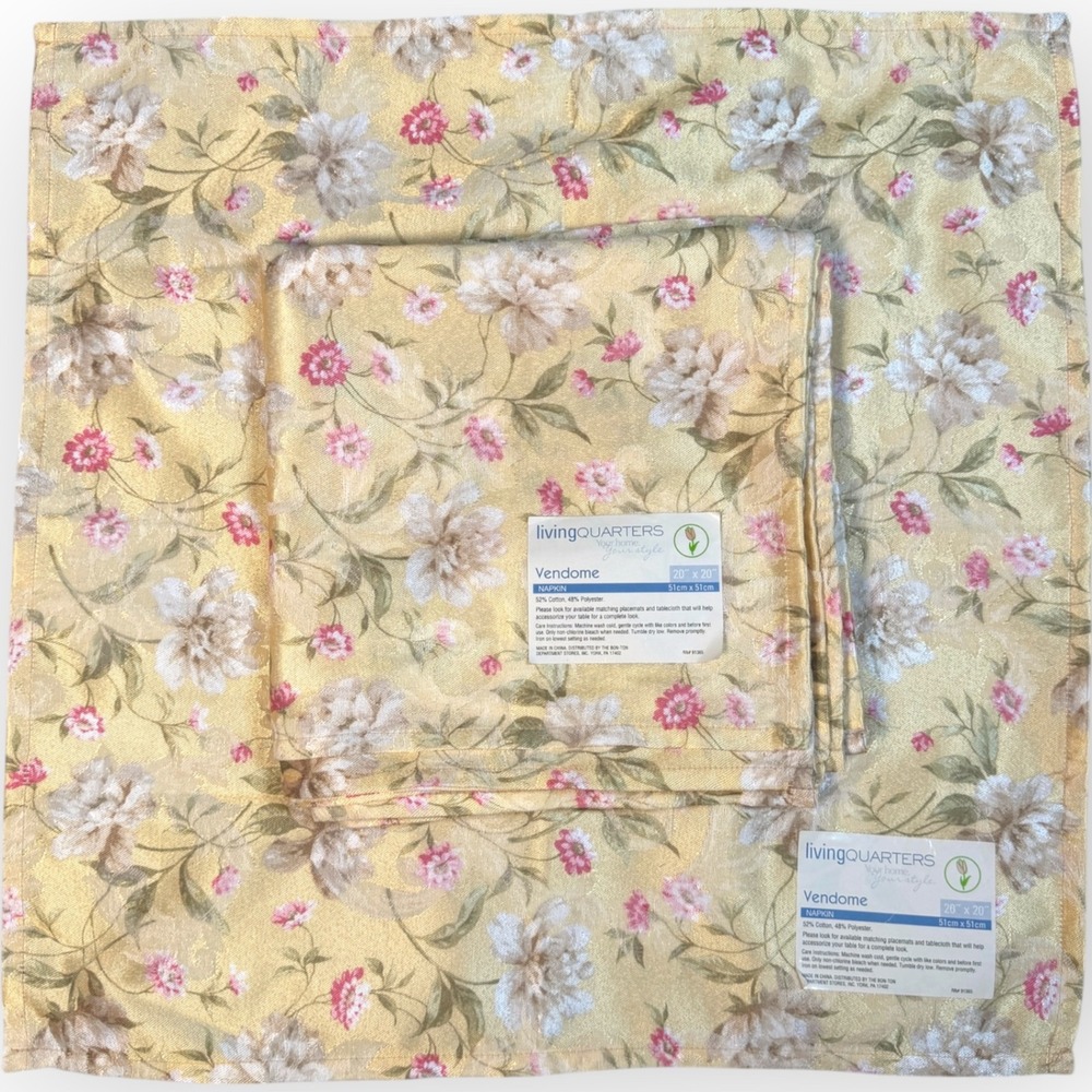 LivingQuarters Vendome Floral Napkins Set of 10 Gold Pink 20x20 Cotton Blend NEW